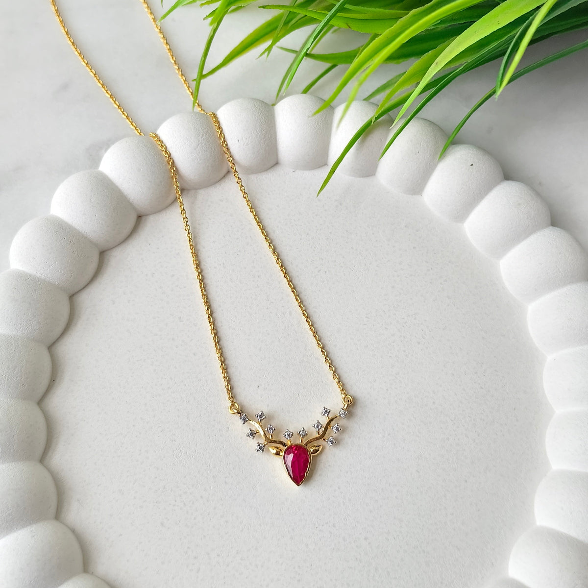 Ruby Reindeer Necklace 2.8 Grams, Silver