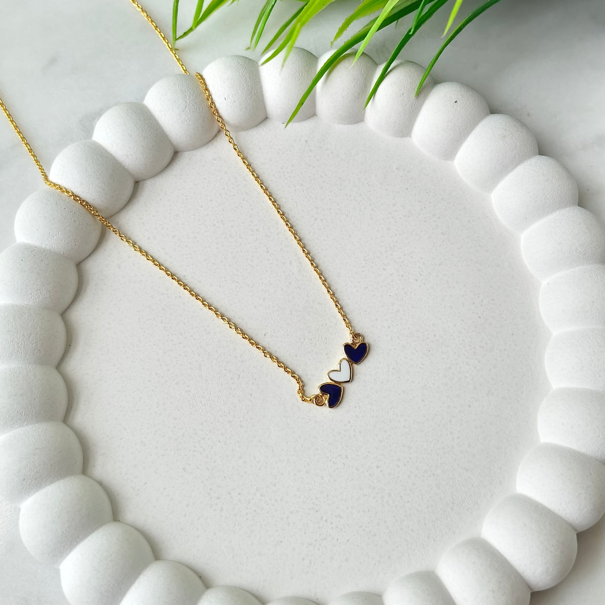 Triple Heart Enamel Necklace 2.41 Grams, Silver