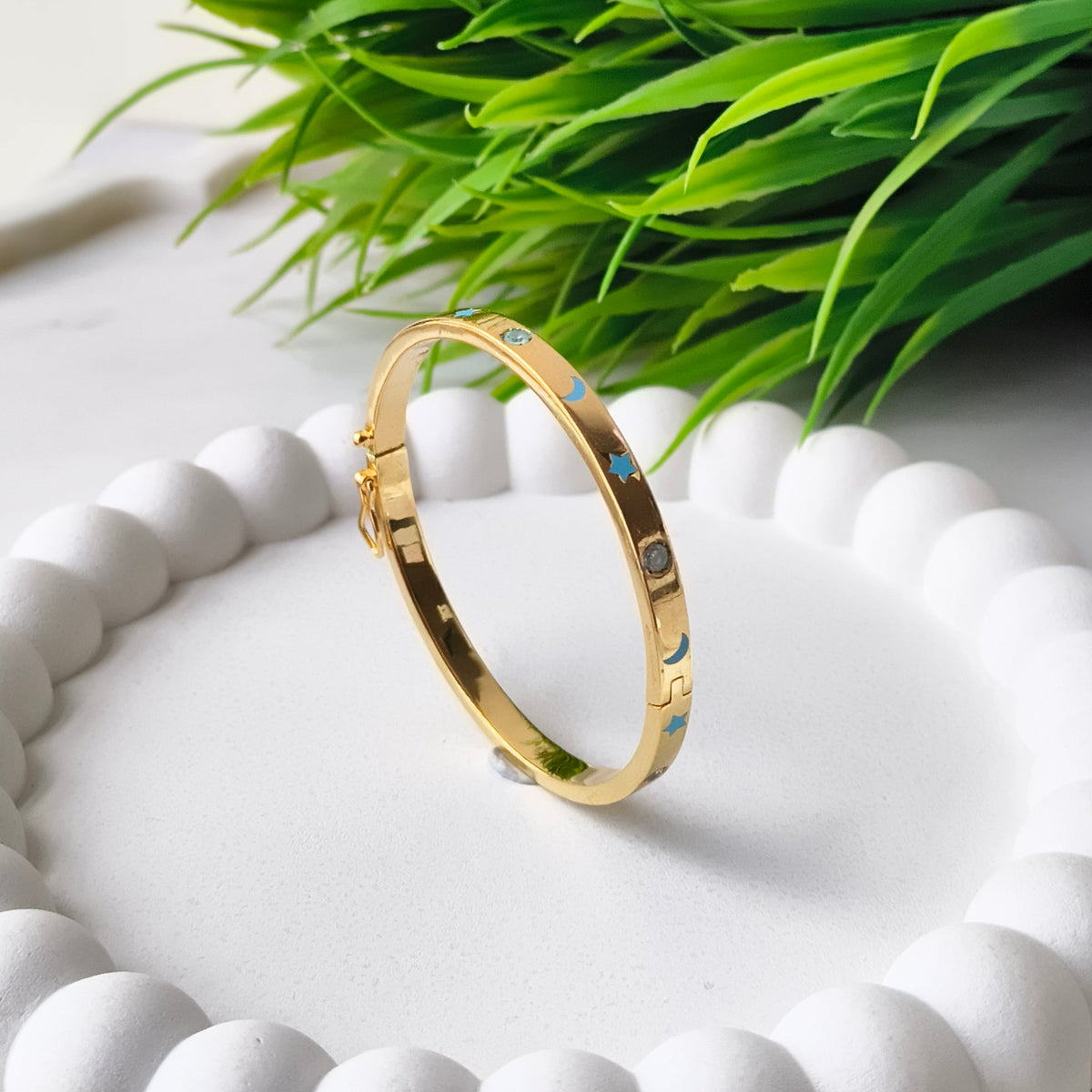 Moon & Star Gold-Plated Baby Kada Single Piece 8.28 Grams, Silver