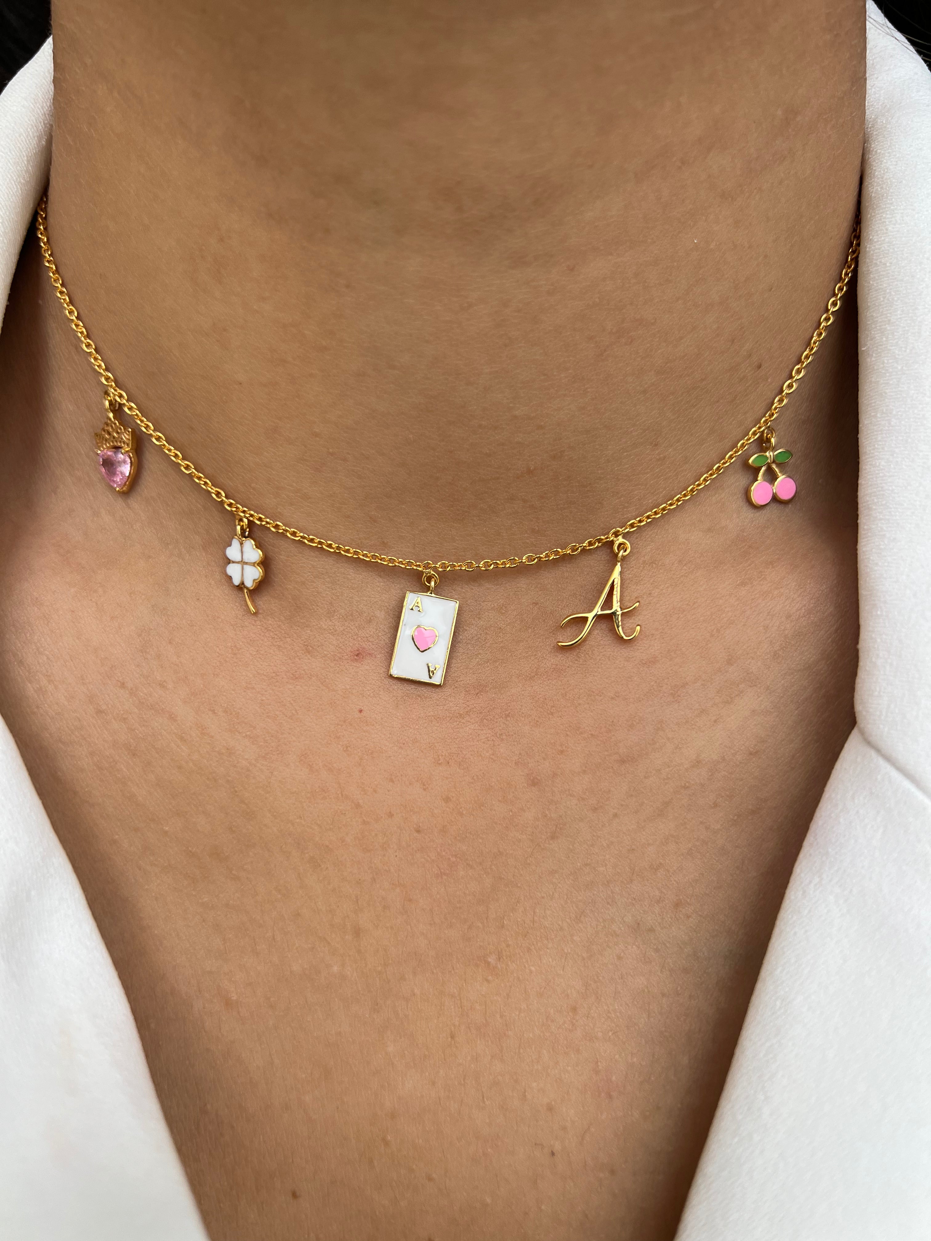 Lucky Hearts Charm Necklace 4.78 Grams, 18KT Gold
