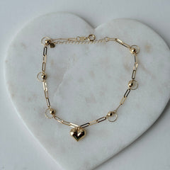 Gold Chain Heart Charm Bracelet 1.18 grams, 18KT Gold