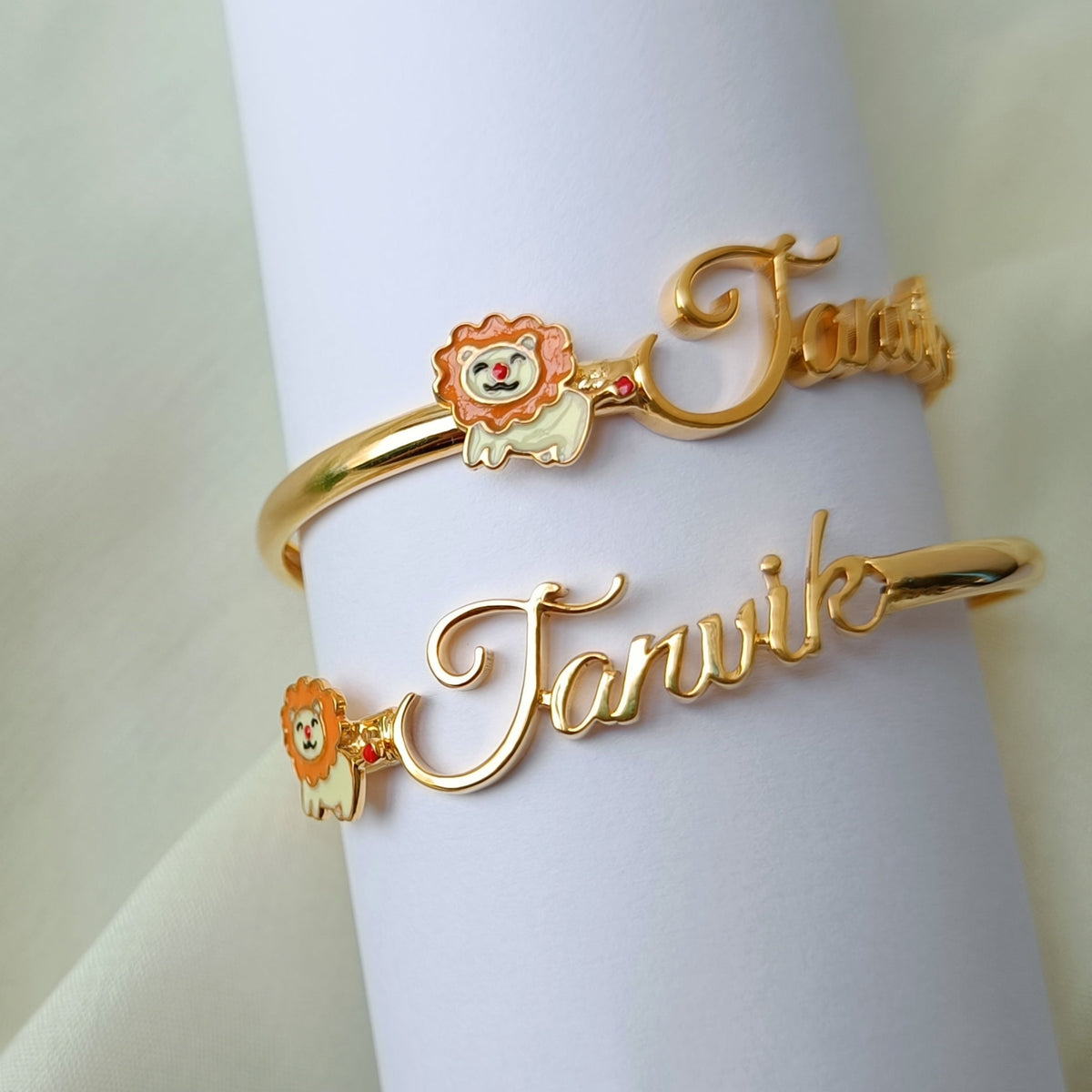 Twin Floral Name Bangles 6 Grams Single Piece, 18KT Gold