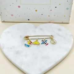 Travel Charm Safety Pin Initial 3.62 Grams, 18KT Gold