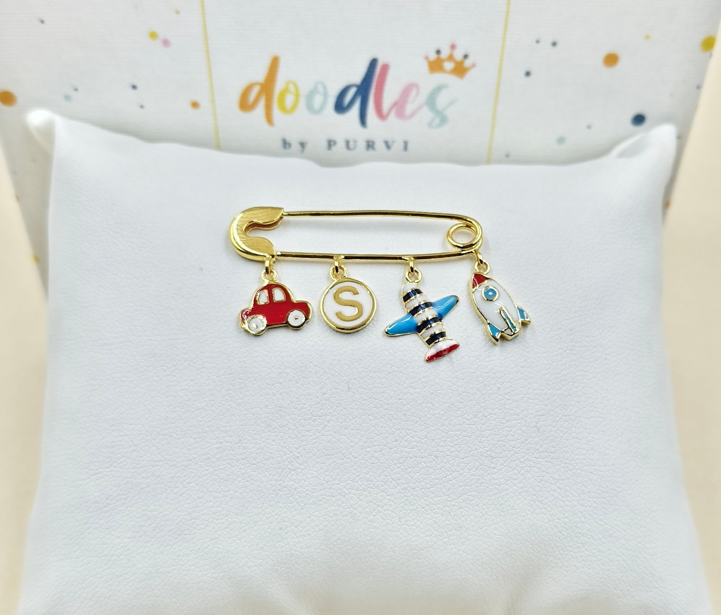 Car Initial Airplane Rocket Pin 3.36 Grams, 18KT Gold