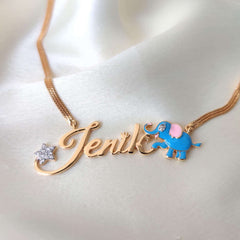 Name Chain With Star And Elephant 8.5 Grams, 18KT Gold