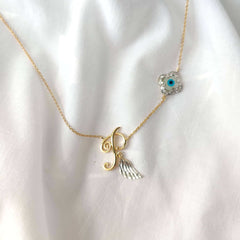 Initial With Wing And Evil Eye Chain 4.5 Grams, 18KT Gold