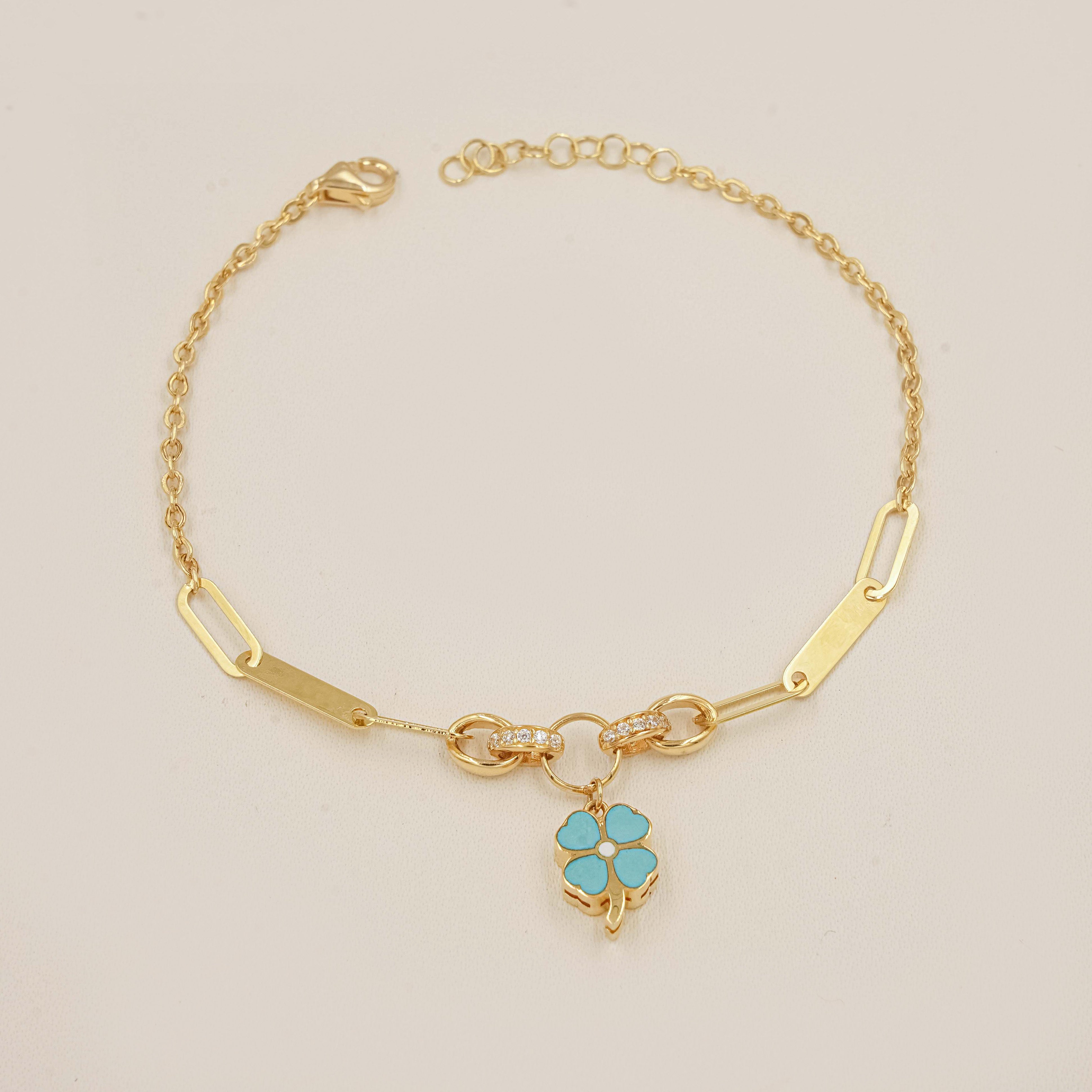 Clover Charm Bracelet 4 Grams, 18KT Gold
