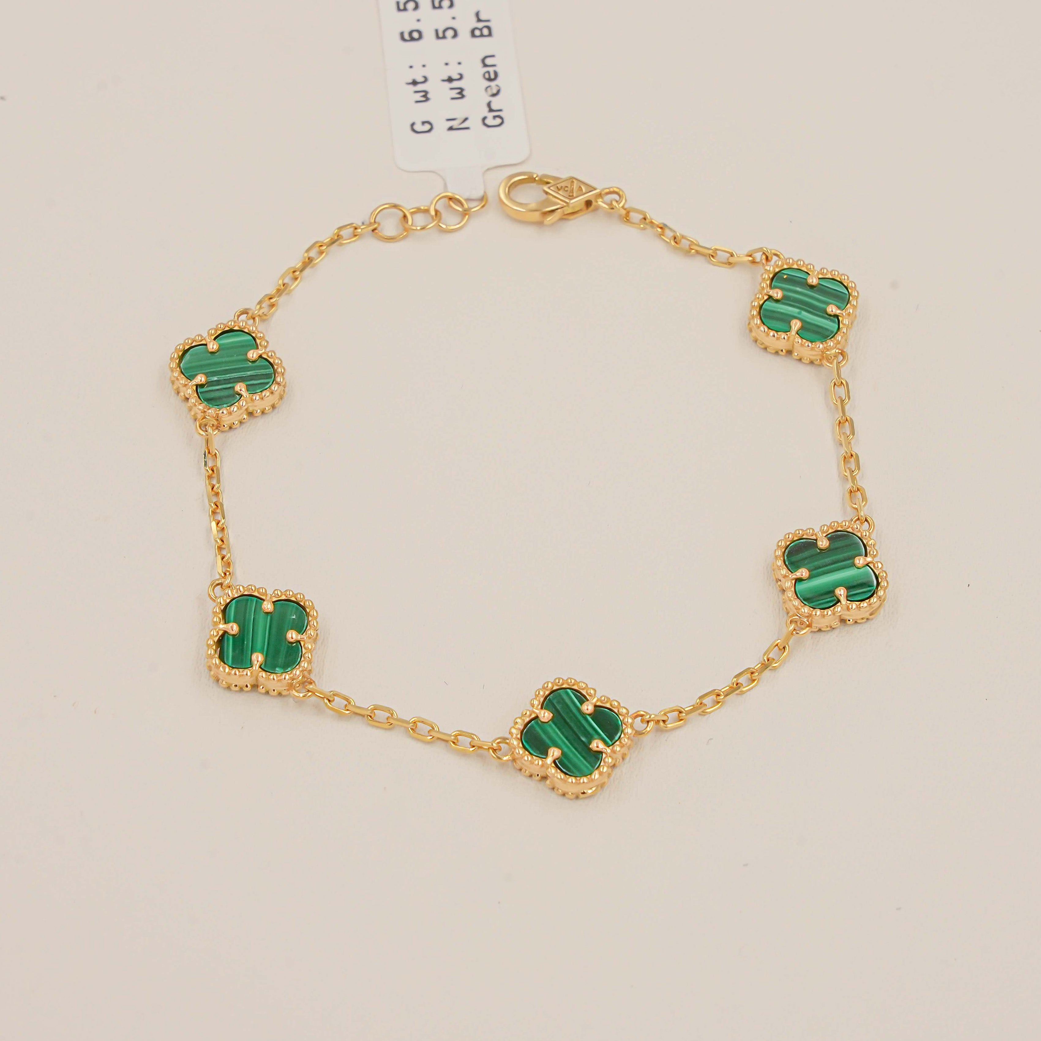 Van-Cleef Green Charm Bracelet 5.58 Grams, 18KT Gold