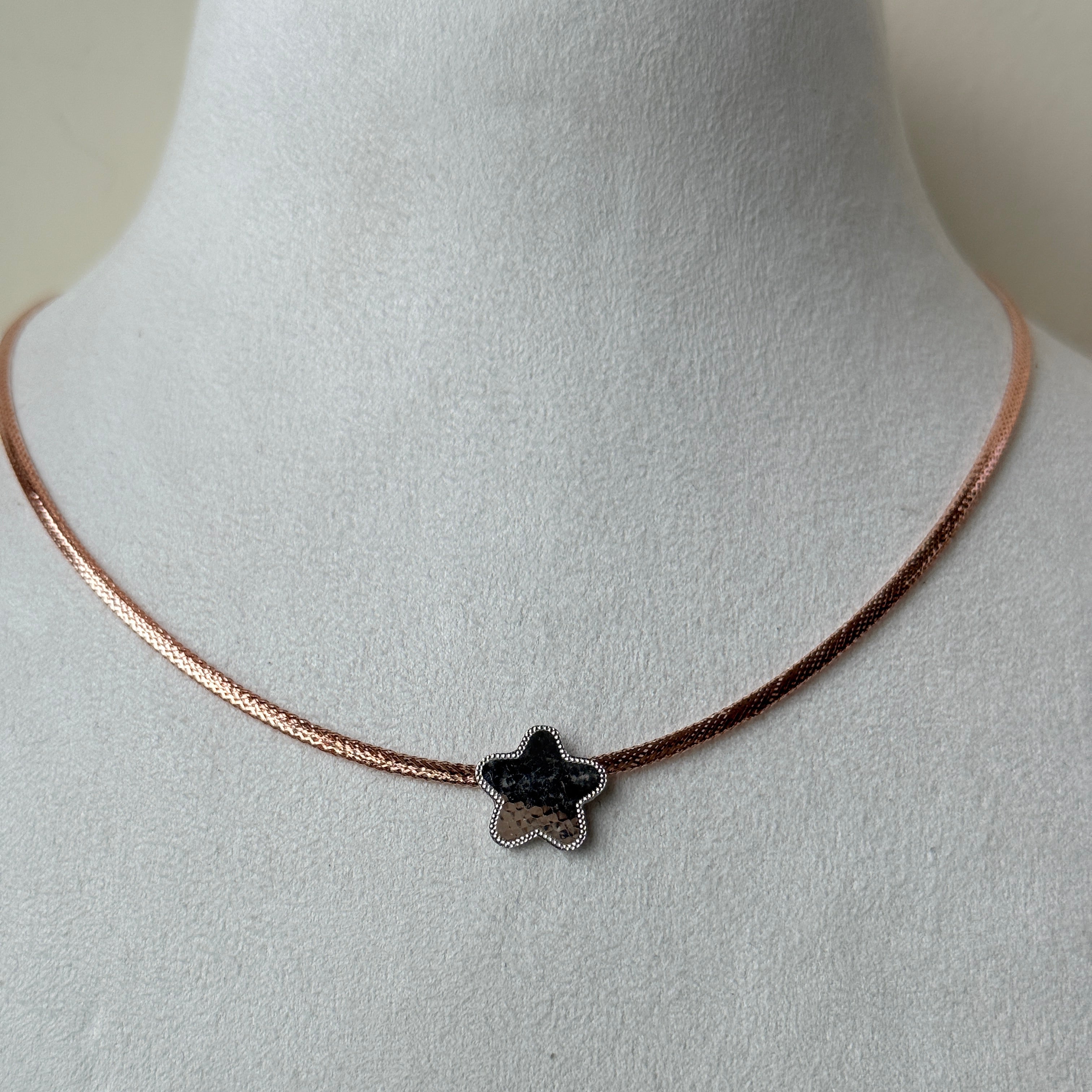 Black Star Charm Rose Gold Mesh Necklace 2 Grams, 18kt Gold