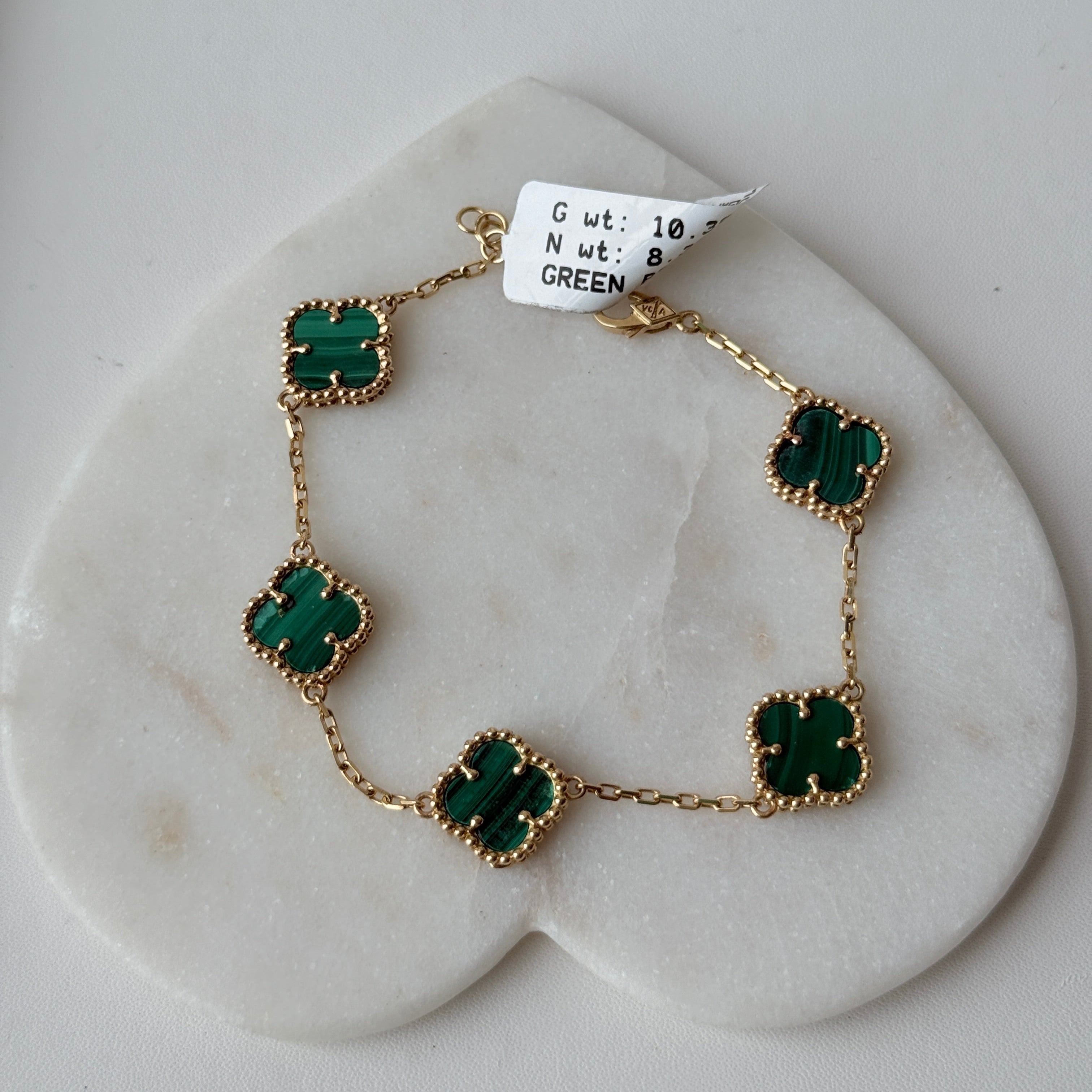 Van-Cleef Green Charm Bracelet 8.49 Grams, 18KT Gold