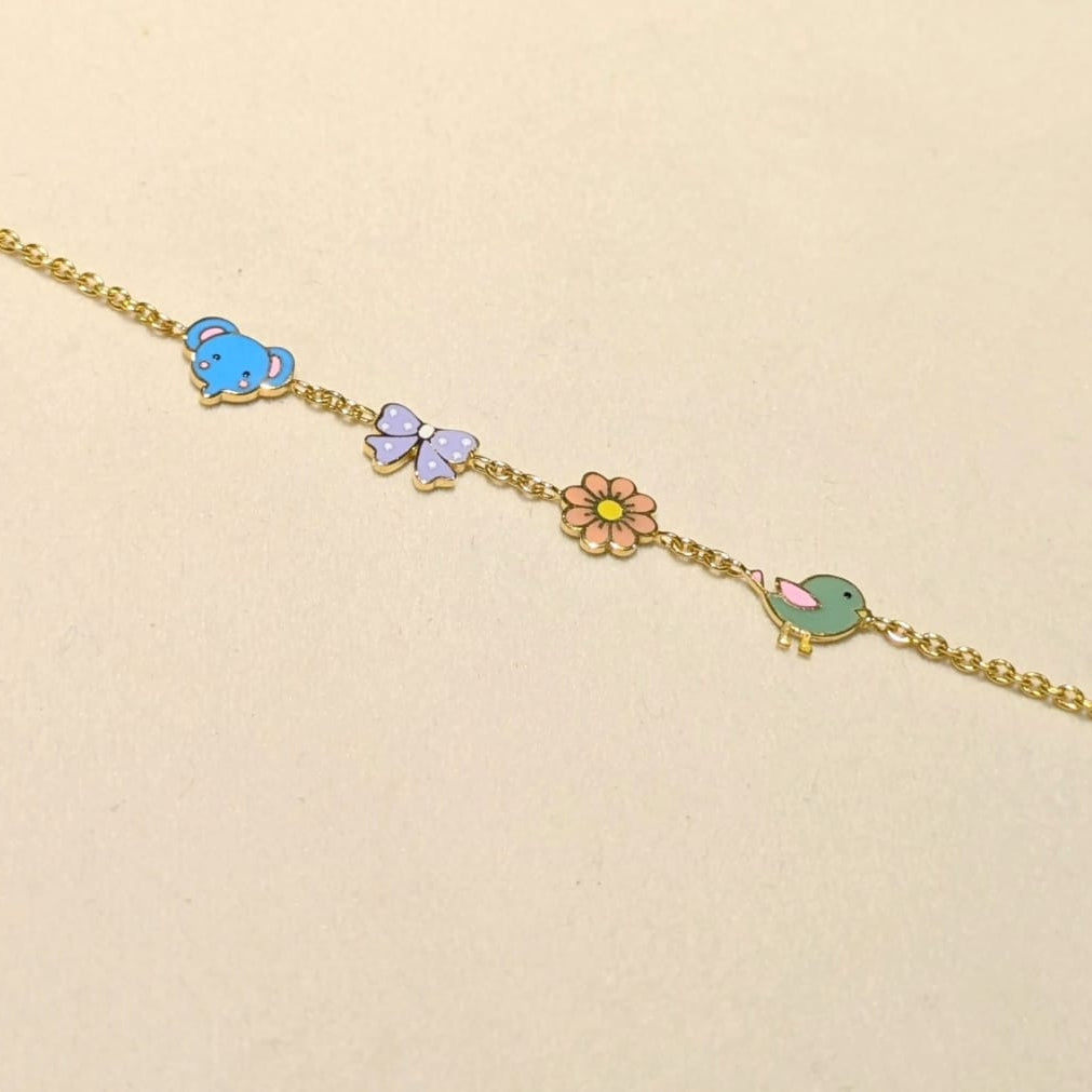 Personalised Pastel Animal Charm Bracelet in 18KT Gold 3 Grams