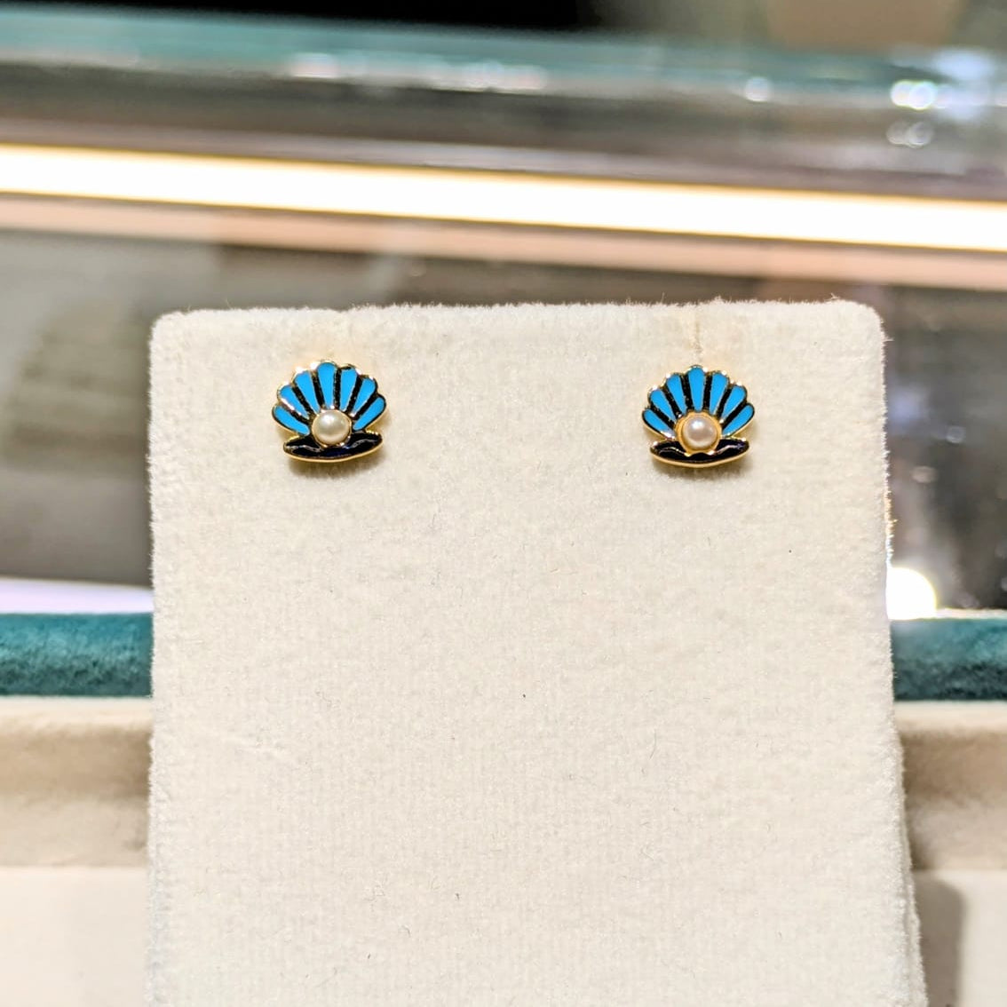 Little Ocean Whispers – Blue Oyster Pearl Studs 1.7 Grams, 18KT Gold