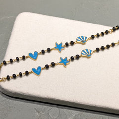 Adorable Kids Nazariya Bracelet – Blue Ocean Charms with Protective Black Beads 18kt 5.05 grams For A Pair
