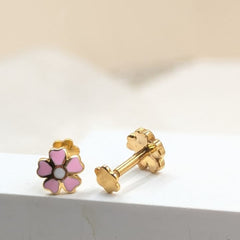 Blush Bloom Kids Earrings – Soft Floral Gold Studs 1 Gram, 18KT Gold