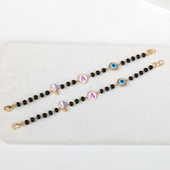 Personalised Nazariya Bracelet with Initial Charm, Evil Eye And Hot Air Balloon 4.65 Grams a Pair , 18KT Gold