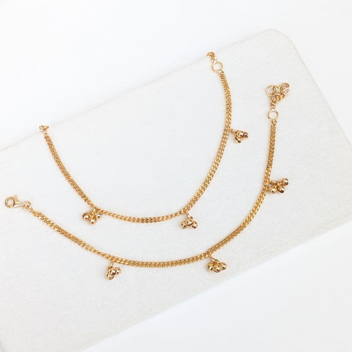 Gold Baby Anklets with Tiny Ghungroo Charms 7.5 Grams 18kt Gold