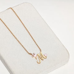 Personalised Initial ‘M’ Gold Pendant with Pink Heart 3.74 Grams, 18KT Gold
