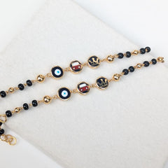 Kids Evil Eye Nazariya with Crown & Car Charms | Gold Beaded Kids Jewellery 18kt 5.92 grams For A Pair