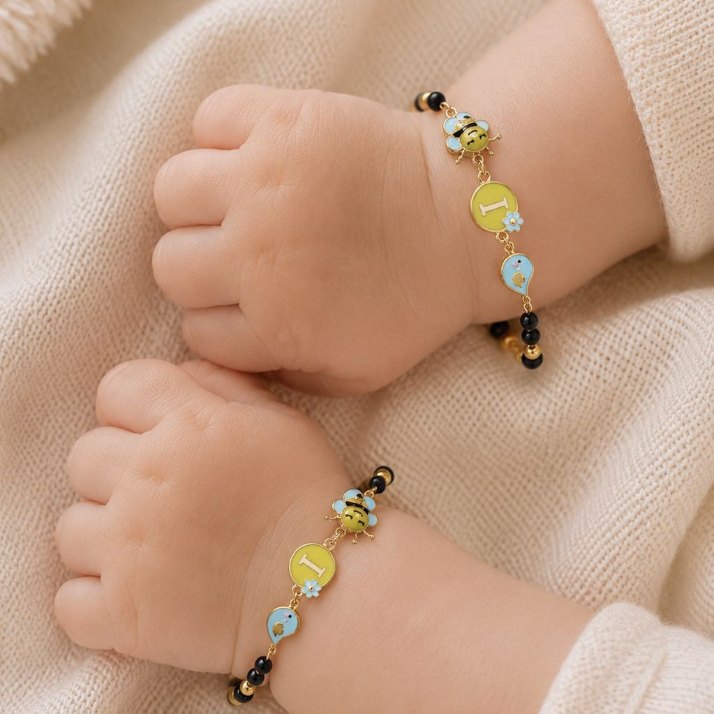 Bee & Bloom Personalized Initial Nazariya 5 Grams a Pair , 18KT Gold