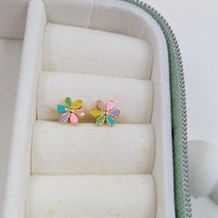 Rainbow Blossom Flower Studs 1.30 Grams, 18KT Gold
