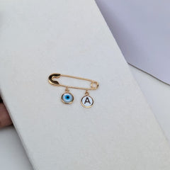 Custom Initial Evil Eye Pin – Delicate Gold Protection Charm 2 Grams, 18KT Gold