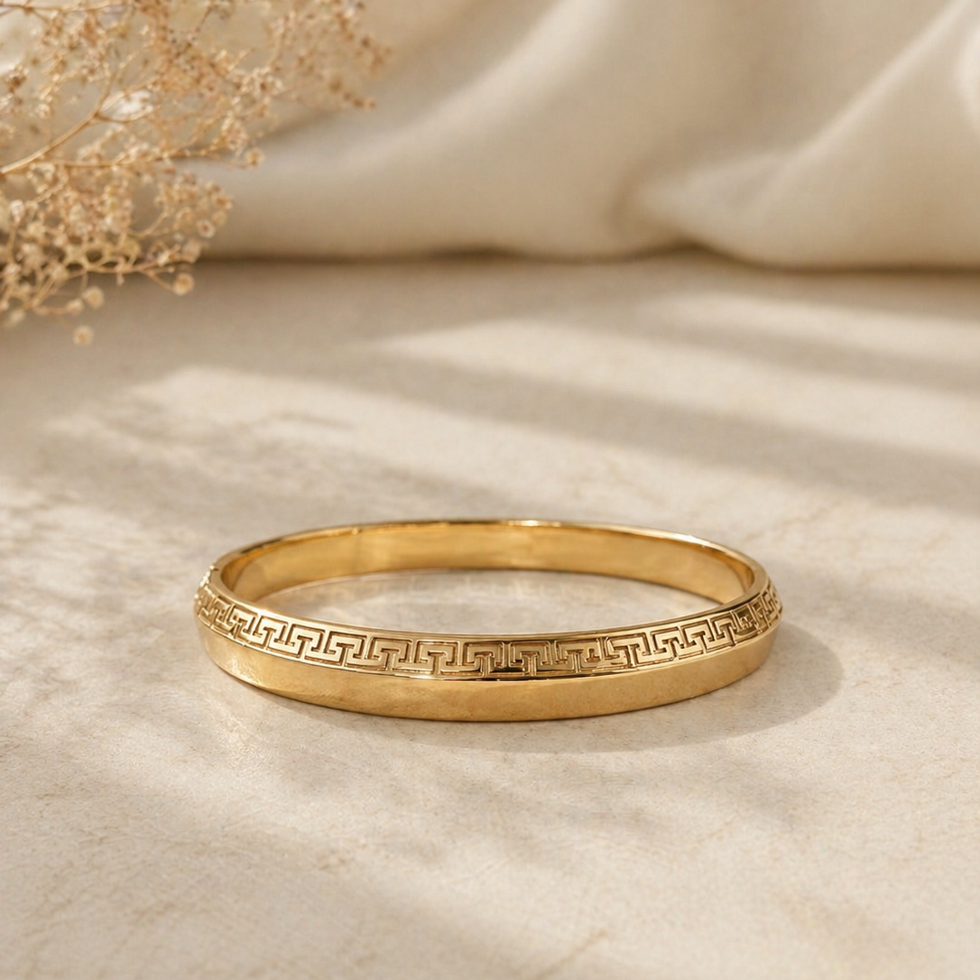 Gold Kada for Boys Classic Greek Pattern Kada 18kt Gold 8.7 grams per piece