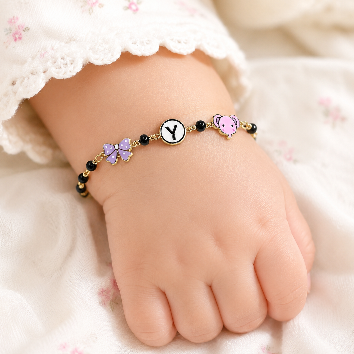 Cute Purple Ribbon & Elephant Nazariya For Baby Girl 4.59 Grams a Pair , 18KT Gold