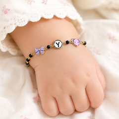 Custom Initial Baby Girl Nazariya | Cute Purple Ribbon & Elephant Nazariya For Baby Girl 4.59 Grams a Pair , 18KT Gold