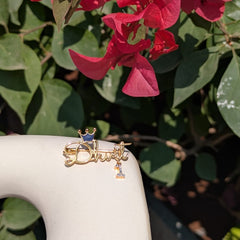 Royal Name Pin with Crown & Diamond Charm 4.08 Grams, 18KT Gold