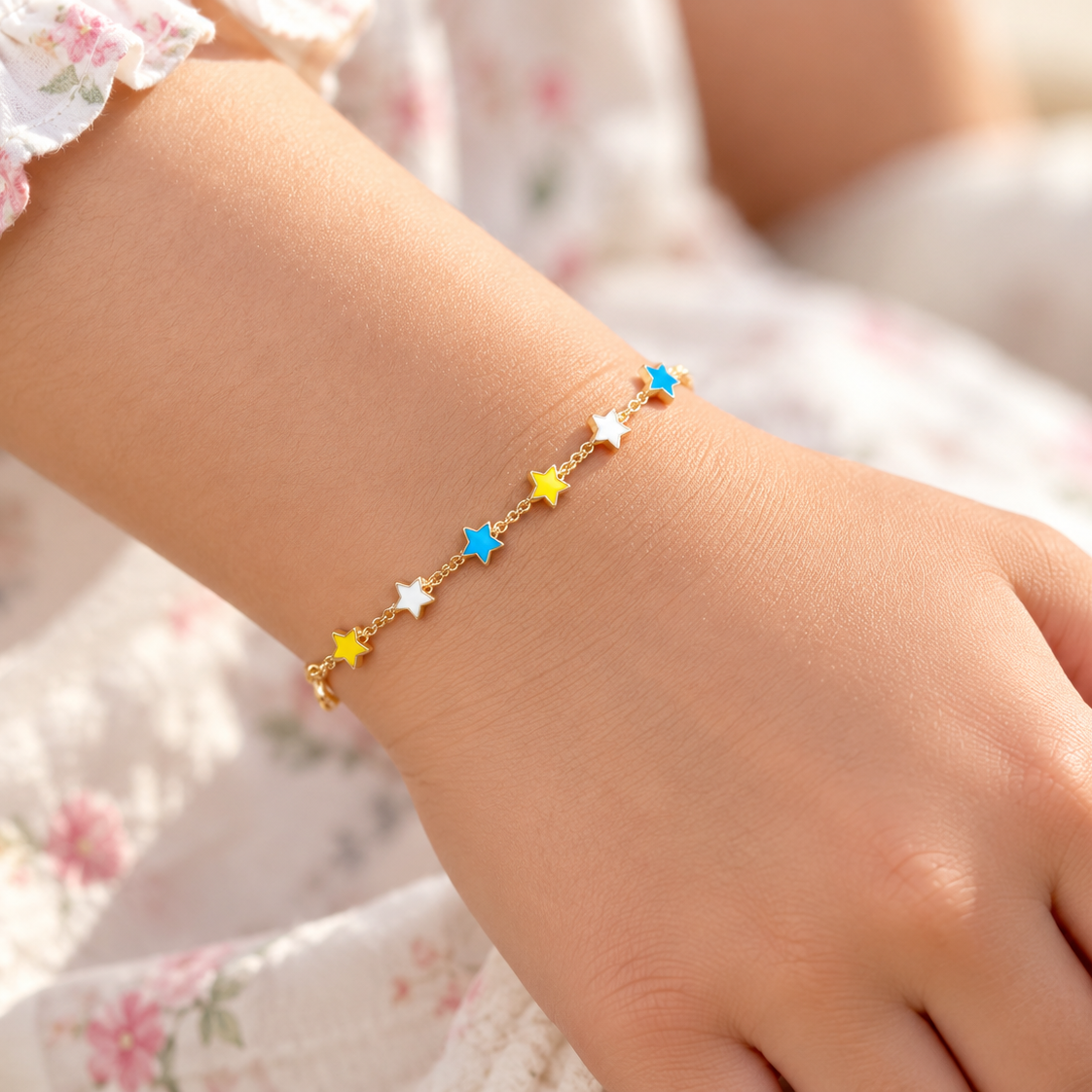 Colourful Star Bracelet for Girls in 18KT Gold 1.5 grams