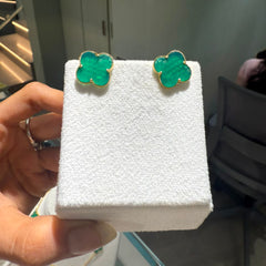 Green Clover Stud Earrings 4.73 Grams, 18KT Gold