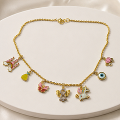 Storybook Charm Chain for Girls, Unicorn, Butterfly & Angel Gold Chain 6.79 Grams, 18KT Gold