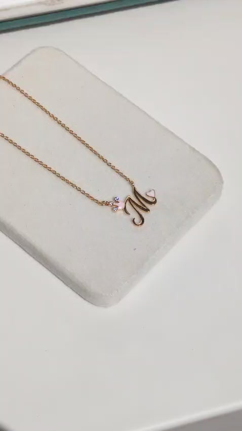Personalised Initial ‘M’ Gold Pendant with Pink Heart 3.74 Grams, 18KT Gold