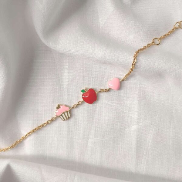 Cupcake, Apple And Heart Bracelet