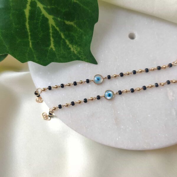 Evil Eye Black And Gold Beads Nazariya Bracelet