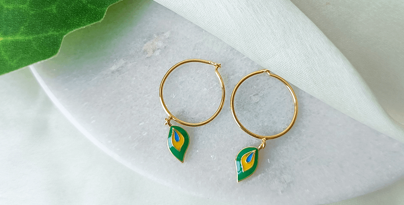 Peacock Leaf Loop Earrings