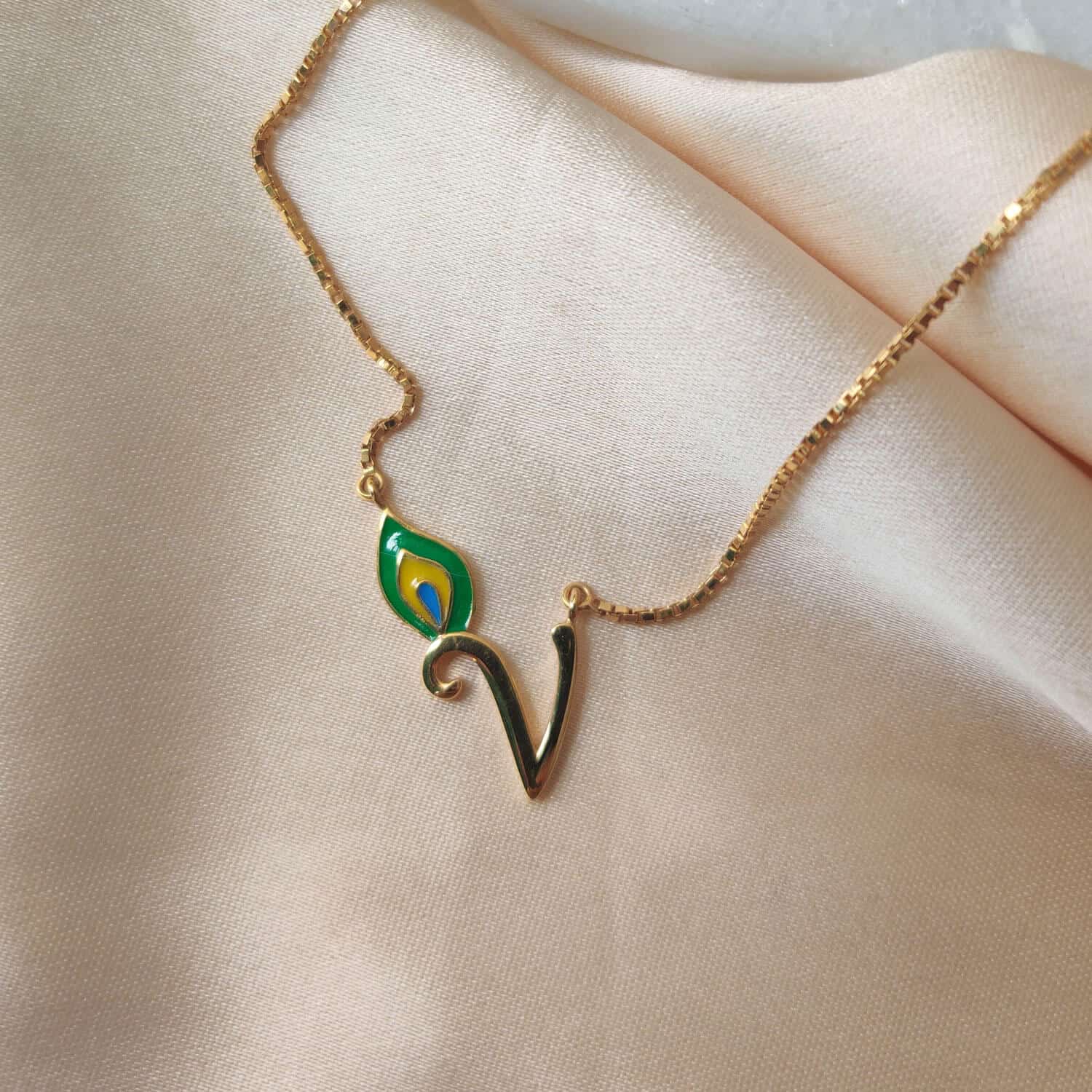 Letter Pendant With Peacock Feather Chain