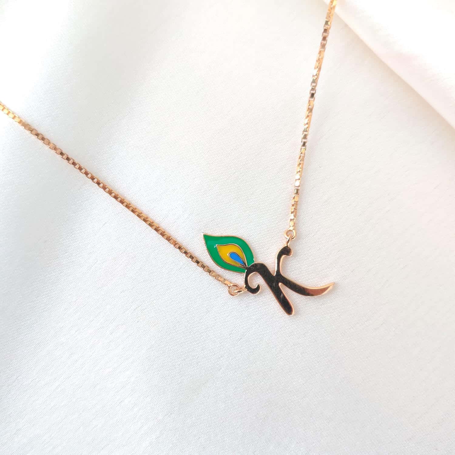 Letter Pendant With Peacock Feather Chain